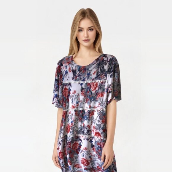 Egy California Floral Lace Detail Short Sleeve Shift Midi Dress Medium - Picture 10 of 10